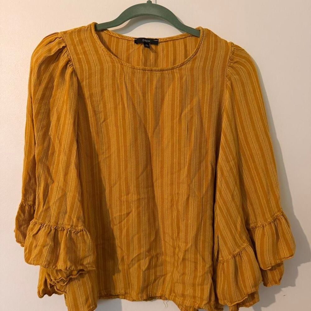 DREW | Mustard Striped Ruffle Blouse | Boho Chic
